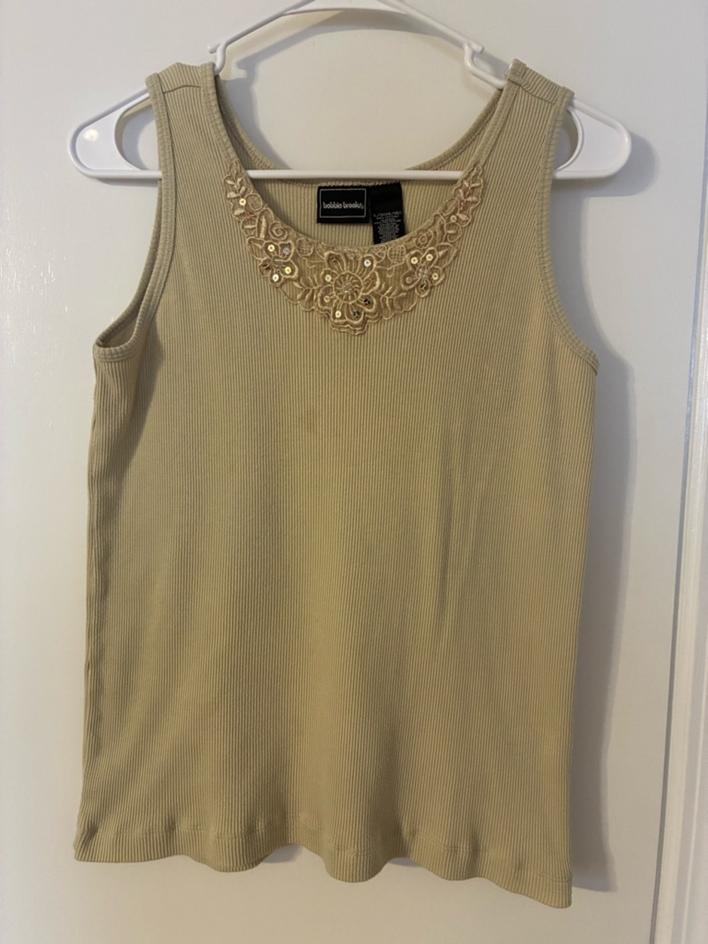 Bobbie Brooks Embellished Ribbed Tank Top in Light Beige